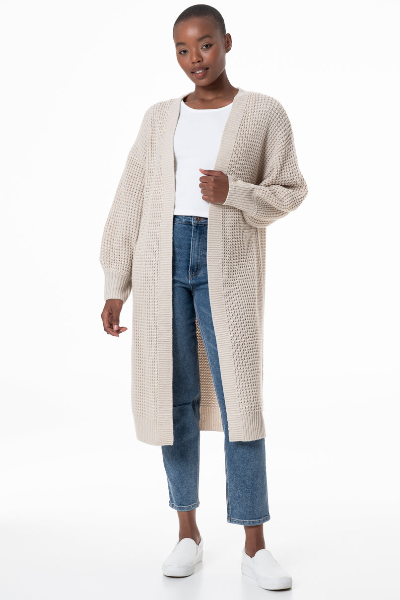 Stone, Ribbed Longline Cardigan