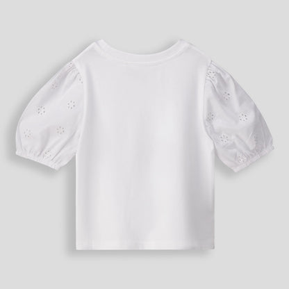 Girls Puff Sleeve Tee _ 155108 _ Optic White