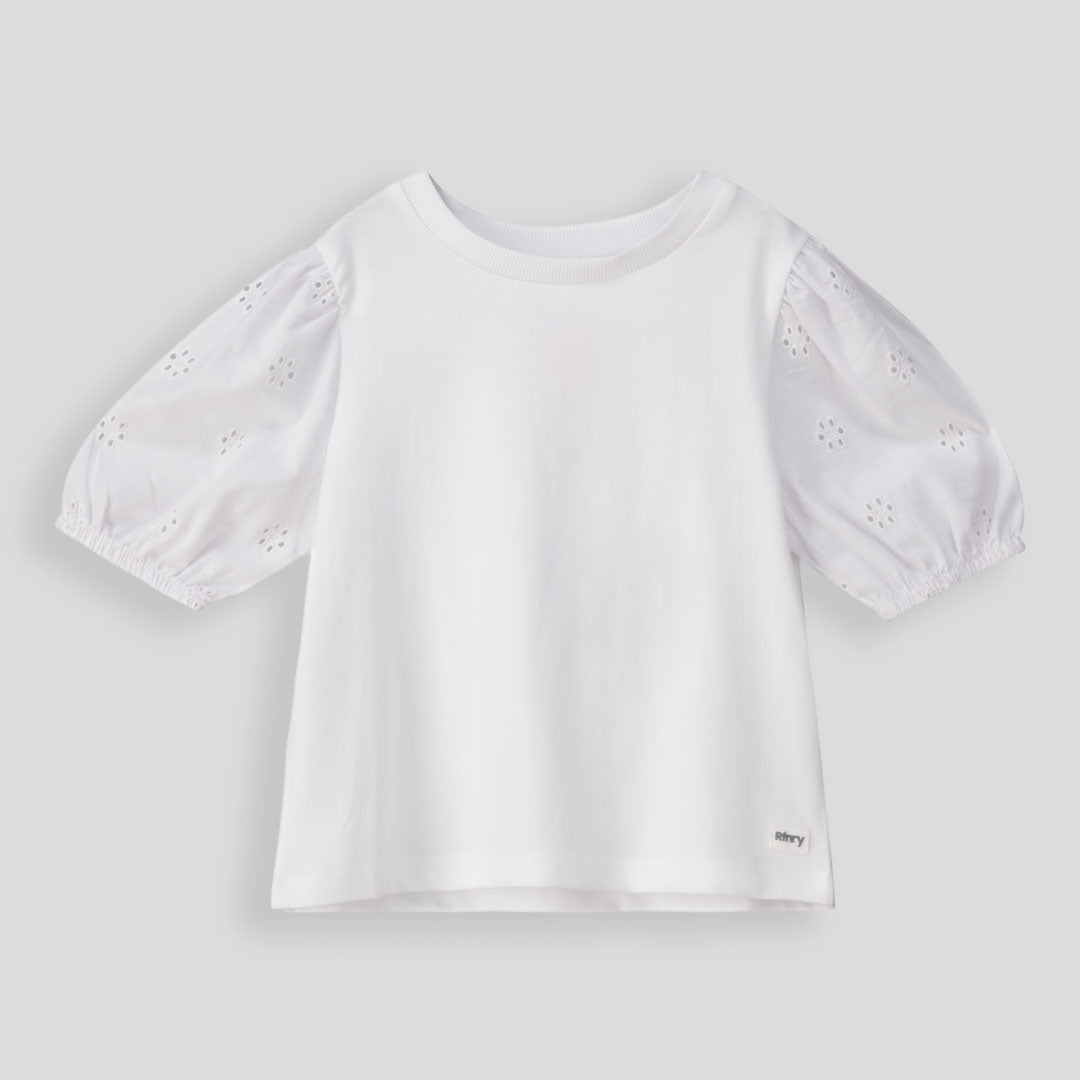 Girls Puff Sleeve Tee _ 155108 _ Optic White