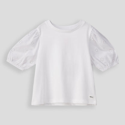 Girls Puff Sleeve Tee _ 155108 _ Optic White