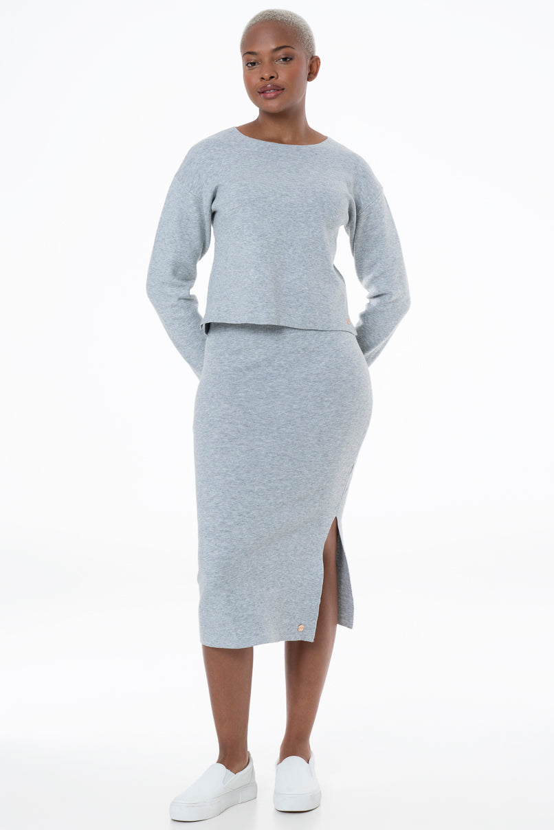 Ribbed Midi Skirt _ 146068 _ Grey