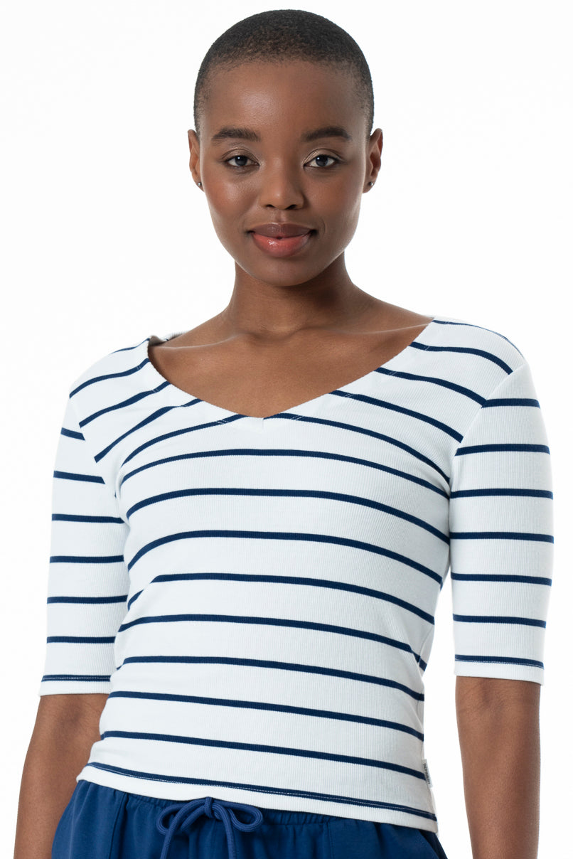 V-Neck Striped T-Shirt _ 152551 _ Optic White