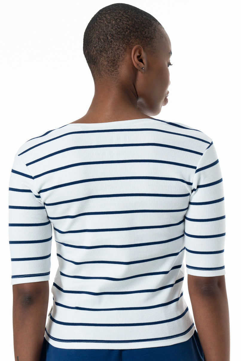 V-Neck Striped T-Shirt _ 152551 _ Optic White