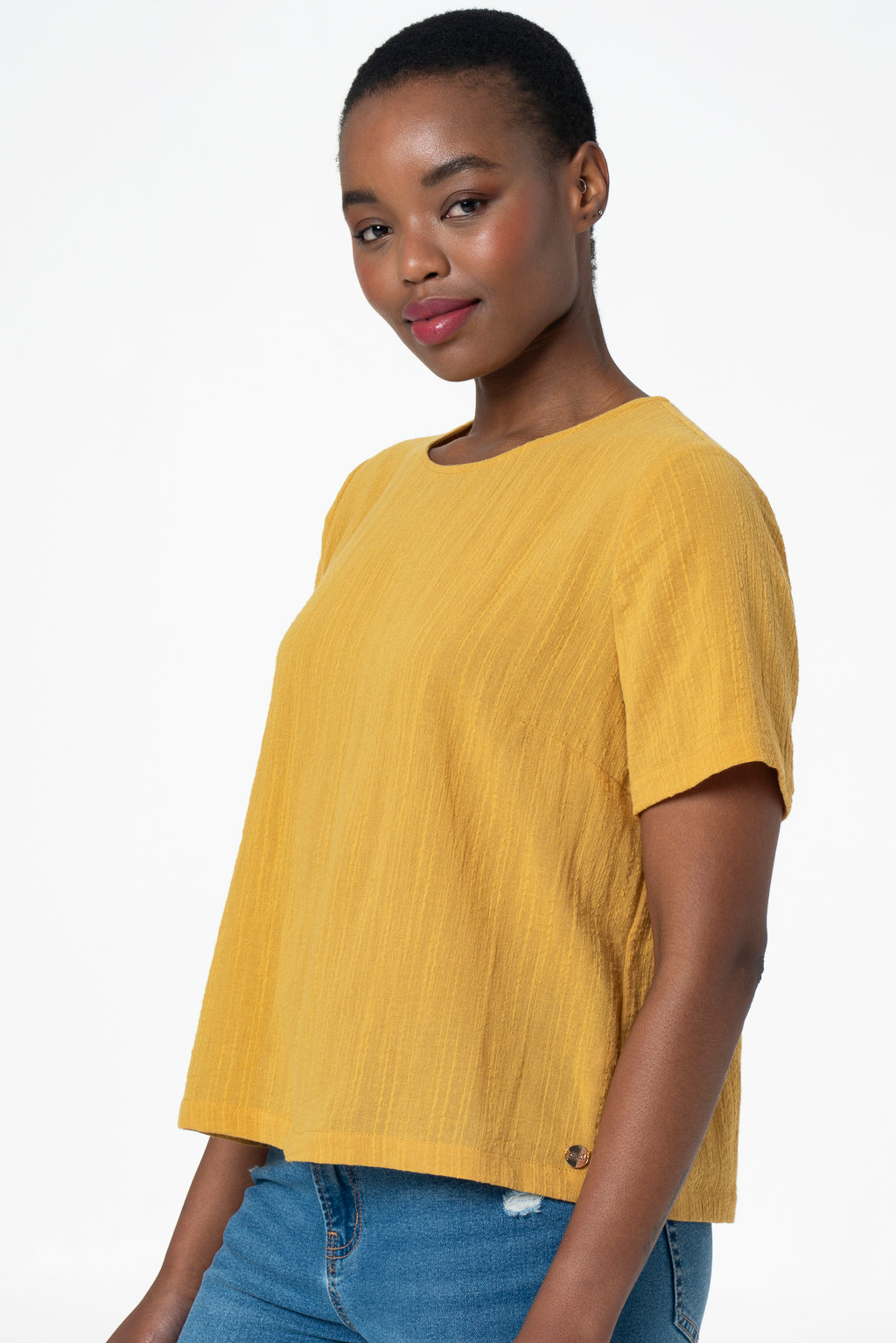 Boxy Textured Top _ 143364 _ Yellow from REFINERY – Refinery