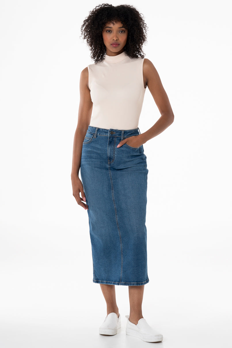 Denim Skirt _ 146352 _ Mid Wash from REFINERY – Refinery