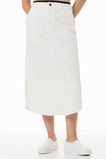 White curved raw hem denim skirt&nbsp;