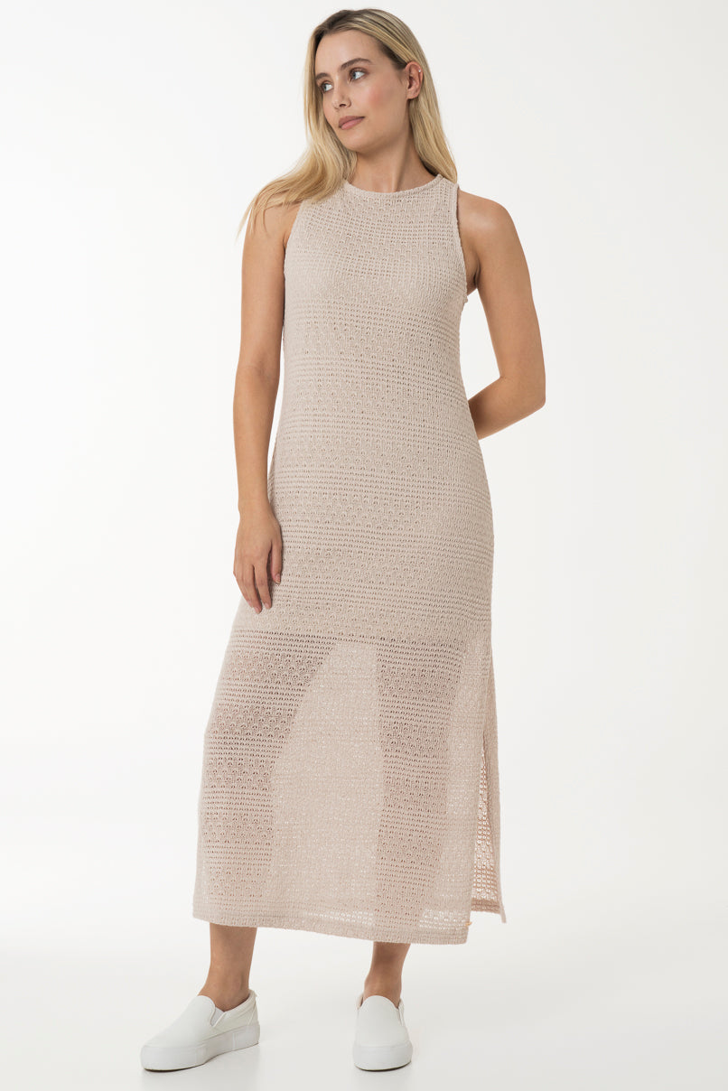 Stone knit maxi shift dress with back keyhole