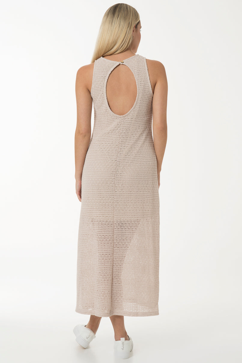 Stone knit maxi shift dress with back keyhole