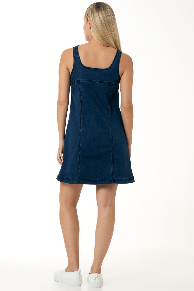 Mid-wash denim short A-line dress